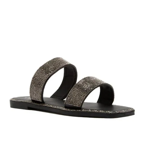 !! NEW !! Embellished Double Strap Square Toe Sandals in Silver - Picture 9 of 12